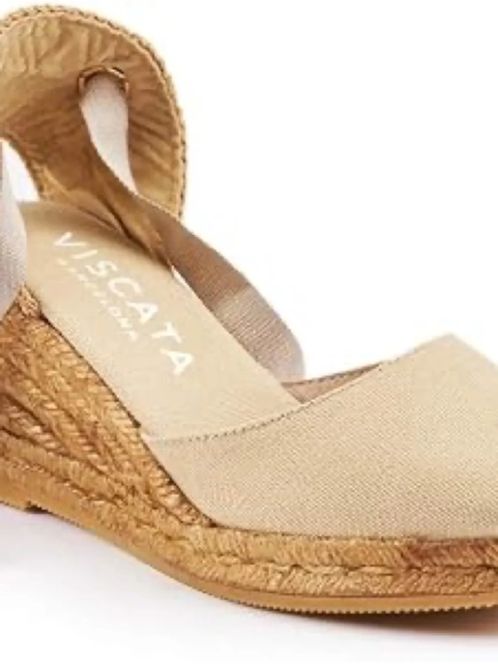 Viscata Barcelona Espadrille Wedge Shoes Beige Canvas Ankle Tie Size 9